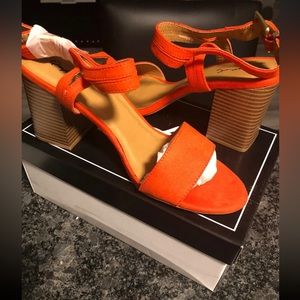 AKIRA orange open toe Block Sandal Heels